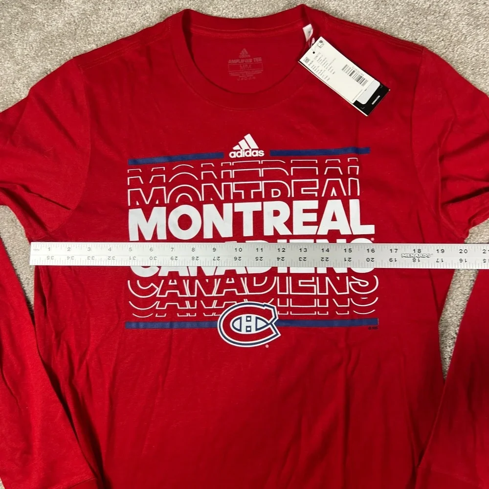 Adidas Mens Medium Red NHL Montreal Canadiens Long Sleeve Amplifier‎ T-Shirt NWT